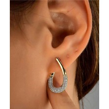 Aycha Aksesuar Çelik Vip Seri Iki Renkli Zirkon Taşlı Modern Taşlı Küpe