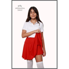 Miss Maral Kız Çocuk Okul Etek Kırmızı Yüksek Bel Içi Şortlu Okul-Oyun-Spor-Etkinlik Eteği