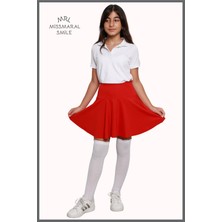 Miss Maral Kız Çocuk Okul Etek Kırmızı Yüksek Bel Içi Şortlu Okul-Oyun-Spor-Etkinlik Eteği