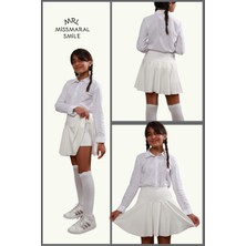 Miss Maral Kız Çocuk Okul Etek Beyaz /ekru Yüksek Bel Içi Şortlu Okul-Oyun-Spor-Etkinlik Eteği