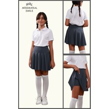 Miss Maral Kız Çocuk Okul Etek Antrasit/ Gri Yüksek Bel Içi Şortlu Okul-Oyun-Spor-Etkinlik Eteği