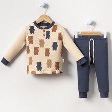 Erkek Bebek Kahverengi Lacivert Ayıcık Desenli 2'li Takım