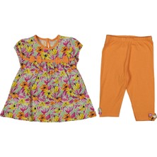 Kız Bebek Turuncu Çicek Desenli Taytlı 2'li Takım