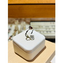 Luna Jewellery Lal (Garnet) Doğal Taşlı Minimal Gümüş Yüzük