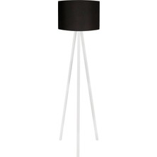 Woodhub 3 Ayaklı Lambader Tripod Ayak Üç Ayaklı Abajur Yuvarlak Kumaş Siyah Başlık Beyaz Ayak 202371