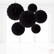 Süsle Bebek ve Parti Kağıt Yelpaze Süs, 6 Adetli Set, Siyah