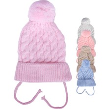 Bebegen Kız Bebek Pembe Saç Örgülü Ponponlu Ipli Triko Bere 0-6 Ay