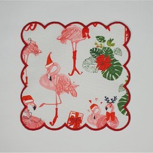 Deco Yılbaşı Flamingo Ve Yaprak Desenli Etrafı Nakışlı Kokteyl Peçetesi