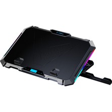 Claw's Vortex 8x Turbo LED Fan - 10 Modlu RGB - LCD Ekran - Ayarlabilir Fan Hızı & 7 Farklı Stand Yükseklik Kademesi – 2x USB - Metal Mesh Zemin Notebook Soğutucu - Siyah (9"-17" Boyut Destekli)