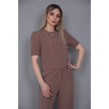 Önder Özsoy Kayık Yaka Kısa Kol Bluz-Kahve