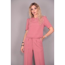 Önder Özsoy Kayık Yaka Kısa Kol Bluz-Gül Kurusu