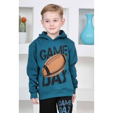 Erkek Çocuk Üzerinde Top ve Game Day Yazı Baskılı Sweatshirt 3 Iplik Lacivert Eşofman Takım