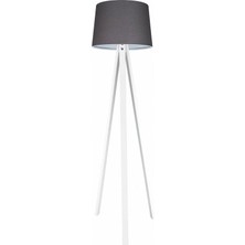 Lambader Ahşap 3 Ayaklı Tripod Abajur Konik Kumaş Füme Beyaz L335