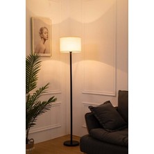 Woodhub Vintage,rustik,retro Siyah Metal Gövde Krem Kumaş Başlık Lambader Köşe Lambası Kumaş