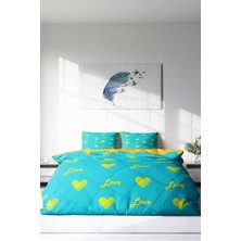 Çift Kişilik Lastikli Çarşaflı Pamuk Saten Turkuaz Nevresim Takımı