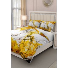 Çift Kişilik Lastikli Çarşaflı Pamuk Saten Yellow Daisy Nevresim Takımı