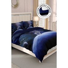 Lastikli Çarşaflı Pamuk Saten Çift Kişilik Astronot Nevresim Takımı