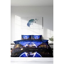 Çift Kişilik Lastikli Çarşaflı Pamuk Saten London Eye Nevresim Takımı