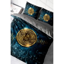 Çift Kişilik Lastikli Çarşaflı Pamuk Saten Bitcoin Nevresim Takımı