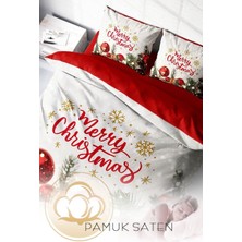 Yılbaşı Çift Kişilik Nevresim Lastikli Çarşaflı Pamuk Saten Merry Christmas Nevresim Takımı