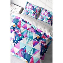 Çift Kişilik Sık Dokuma Pamuk Saten 3D Özel Tasarım Geometric Tropical Nevresim Takımı