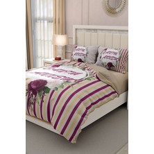 Çift Kişilik Lastikli Çarşaflı Pamuk Saten Anneler Günü Canım Annem Nevresim Takımı