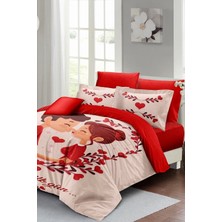 Çift Kişilik Lastikli Çarşaflı Sevgililer Günü % 100 Pamuk Saten Ilk Aşk Nevresim Takımı