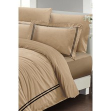 Çift Kişilik Lastikli Çarşaflı Pamuk Saten Luxury Pamuk Saten Kahve Nevresim Takımı