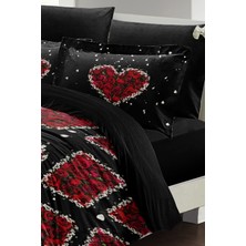 Çift Kişilik Lastikli Çarşaflı Pamuk Saten Black Roses Nevresim Takımı