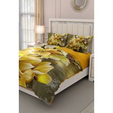 Çift Kişilik Lastikli Çarşaflı Pamuk Saten Yellow Flowers Nevresim Takımı