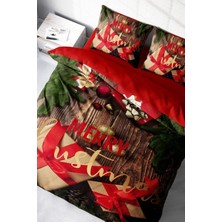 Yılbaşı (Lastikli Çarşaflı) Çift Kişilik Pamuk Saten Red-Gift Nevresim Takımı