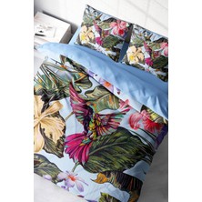 Lastikli Çarşaflı Pamuk Saten Çift Kişilik Bird Tropik Nevresim Takımı