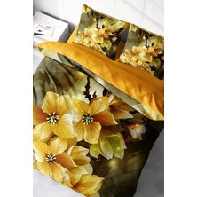 Çift Kişilik Sık Dokuma Pamuk Saten 3D Özel Tasarım Yellow Flowers Nevresim Takımı