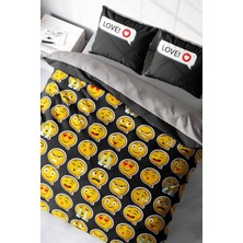 Çift Kişilik Sık Dokuma Pamuk Saten 3D Özel Tasarım I Love Emoji Nevresim Takımı