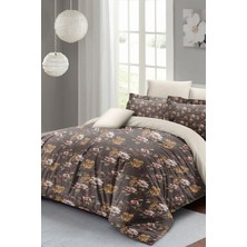Çift Kişilik Lastikli Çarşaflı Pamuk Saten Retro Flowers Luxury Nevresim Takımı
