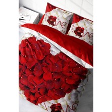 Çift Kişilik Sık Dokuma Pamuk Saten 3D Özel Tasarım Heart Rose Nevresim Takımı