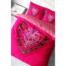 Doğal Pamuk Çift Kişilik 3D Digital Pink Valentine Nevresim Takımı