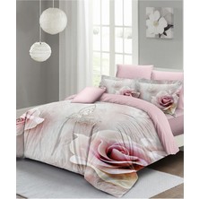 Çift Kişilik Sık Dokuma Pamuk Saten 3D Özel Tasarım Wildrose Nevresim Takımı