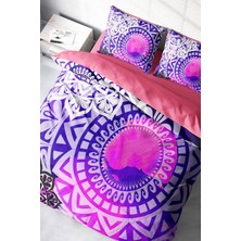 Lastikli Çarşaflı Pamuk Saten Çift Kişilik Purple Ring Nevresim Takımı