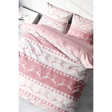 Yılbaşı Çift Kişilik Nevresim Lastikli Çarşaflı Pamuk Saten Powder Deers Nevresim Takımı