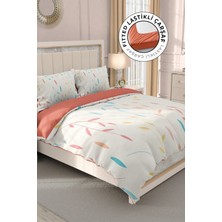 Lastikli Çarşaflı Pamuk Saten Çift Kişilik Yaprak Nevresim Takımı