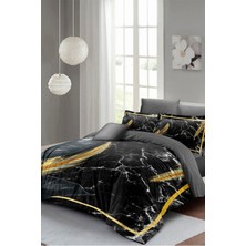 Çift Kişilik Sık Dokuma Pamuk Saten 3D Özel Tasarım Dark Marble Nevresim Takımı