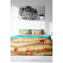 Çift Kişilik Lastikli Çarşaflı Pamuk Saten Beach Stars Nevresim Takımı