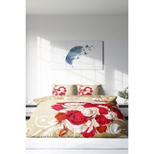 Çift Kişilik Lastikli Çarşaflı Pamuk Saten Rose CREAM-1007 Nevresim Takımı