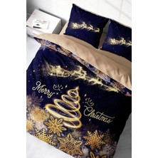Yılbaşı Çift Kişilik Nevresim Lastikli Çarşaflı Pamuk Saten Coffee Noel Nevresim Takımı