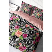 Çift Kişilik Sık Dokuma Pamuk Saten 3D Özel Tasarım Zebra Flower Nevresim Takımı