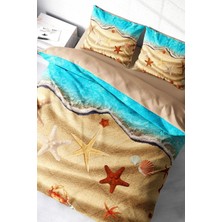 Çift Kişilik Sık Dokuma Pamuk Saten 3D Özel Tasarım Beach Stars Nevresim Takımı