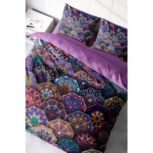 Çift Kişilik Sık Dokuma Pamuk Saten 3D Özel Tasarım Ethnic Purple Nevresim Takımı