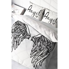 Lastikli Çarşaflı Pamuk Saten Çift Kişilik Angel Wing Nevresim Takımı