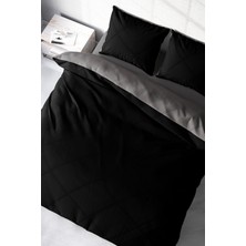 Lastikli Çarşaflıçift Kişilik Deluxe Çift Taraflı Pamuk Ranforce Siyah/gri Nevresim Takımı